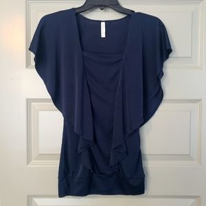 2/$20 Xhilaration Navy blue flutter sleeve fitted shell